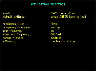 Výběr režimu v menu analyzátoru výkonu PPA